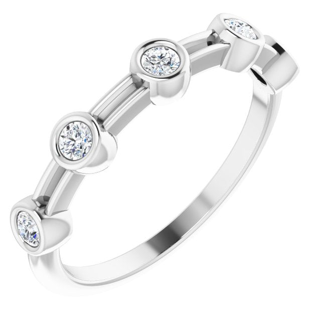 Bezel Set Round Diamond Wedding Band 5 Stone Anniversary Ring-VIRABYANI